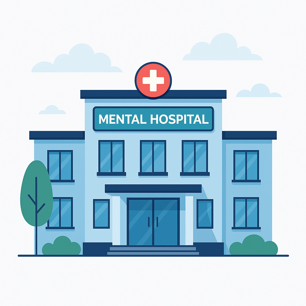 What is a mental hospital building front view of psychiatric care center