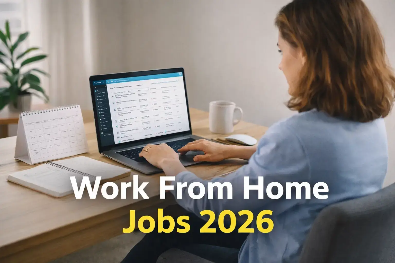 Work from home jobs 2026 – professional working on laptop in modern home office setup
