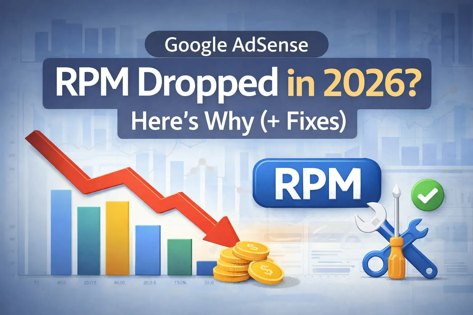 Google AdSense RPM dropped in 2026 showing revenue decline graph with fixes and optimization strategies for publishers