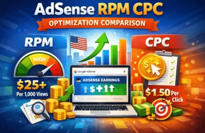 AdSense RPM and CPC optimization 2026 comparison showing how USA traffic increases AdSense earnings