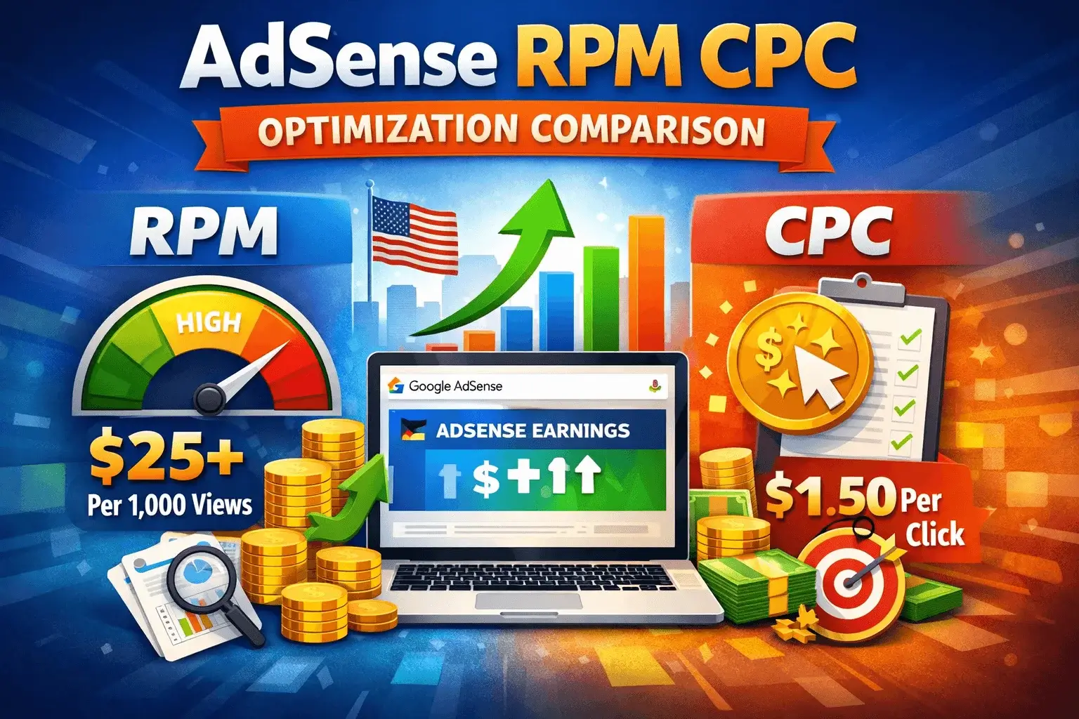 AdSense RPM and CPC optimization 2026 comparison showing how USA traffic increases AdSense earnings