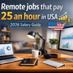 Remote jobs that pay 25 an hour in USA 2026 salary guide with modern home office workspace