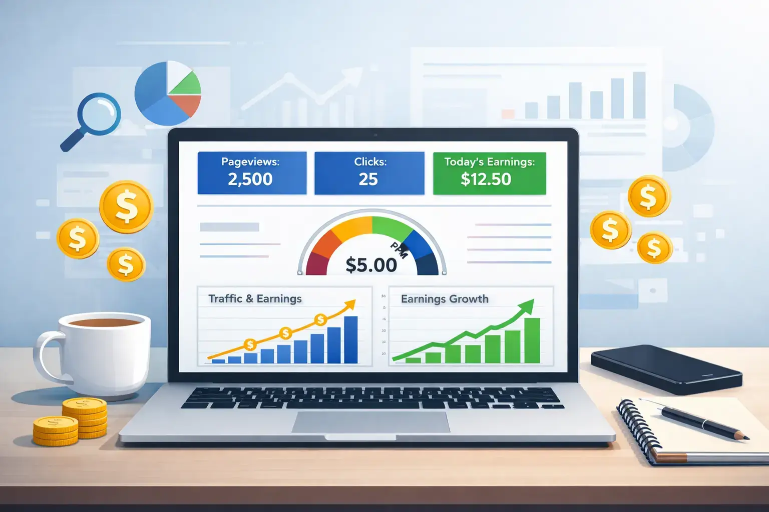 adsense income per day traffic calculation example