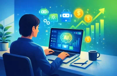 AI side hustles in USA using laptop and AI tools to generate online income