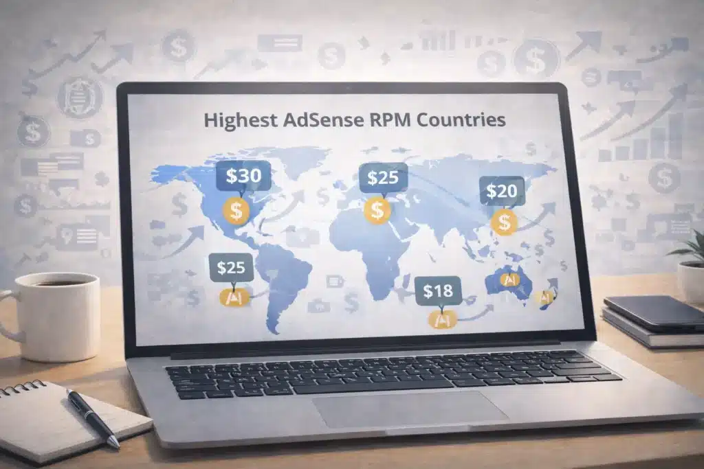 highest adsense rpm by country showing USA Canada UK Australia