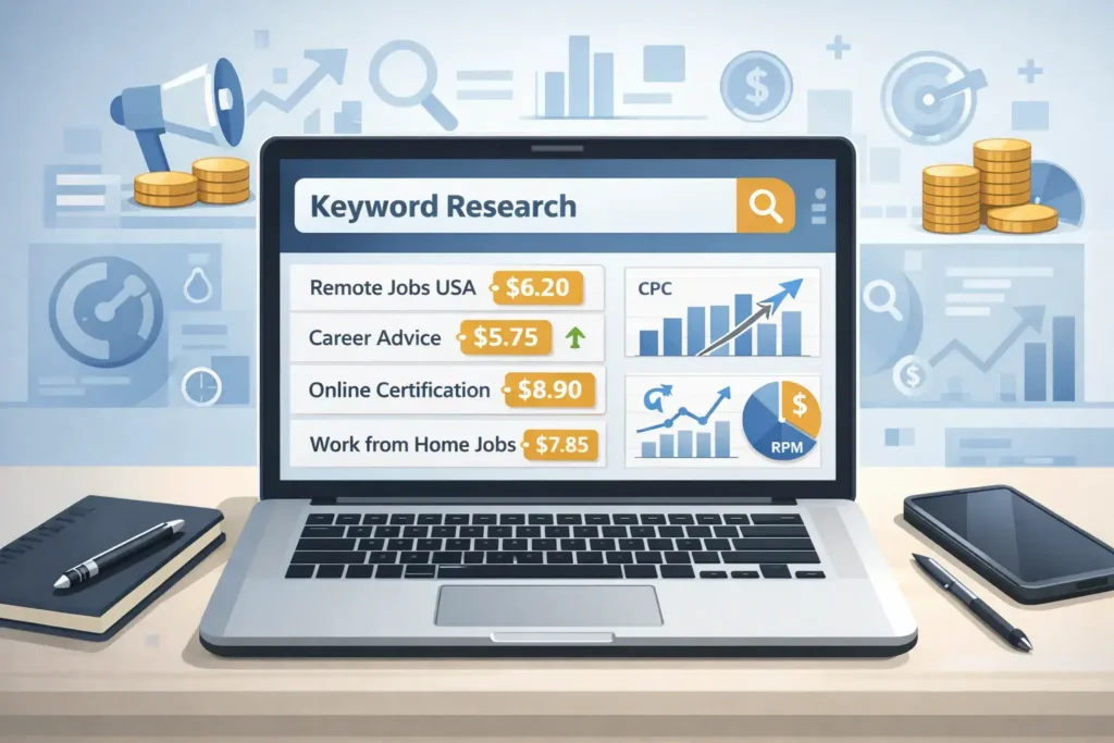 keyword research high cpc career blog topics and seo analytics