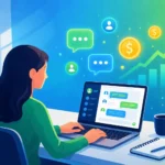 Remote jobs without phone calls using laptop and chat support tools in a home workspace