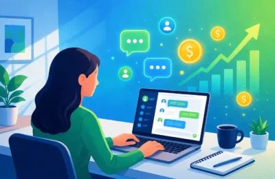 Remote jobs without phone calls using laptop and chat support tools in a home workspace