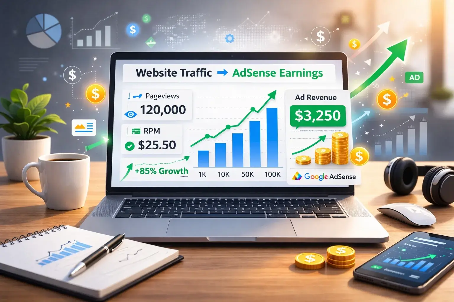 adsense earnings per 1000 views rpm dashboard example