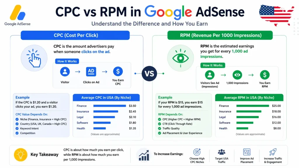 AdSense CPC and RPM explained USA earnings guide