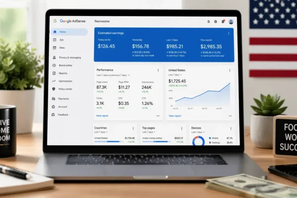 make money with AdSense USA income dashboard earnings example