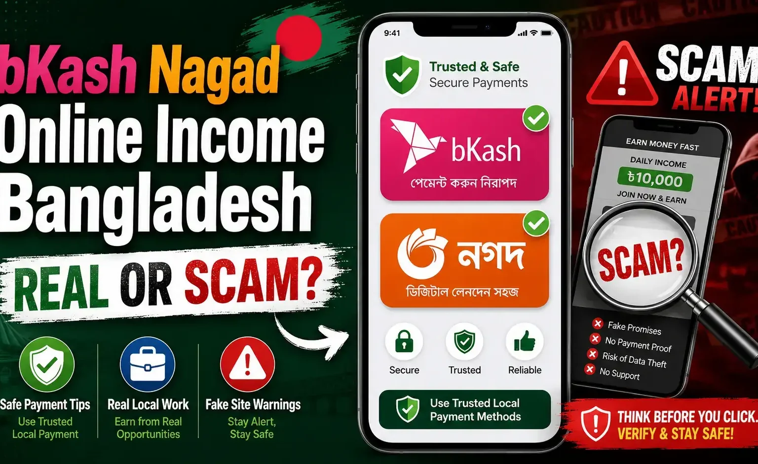 bKash Nagad online income Bangladesh real or scam