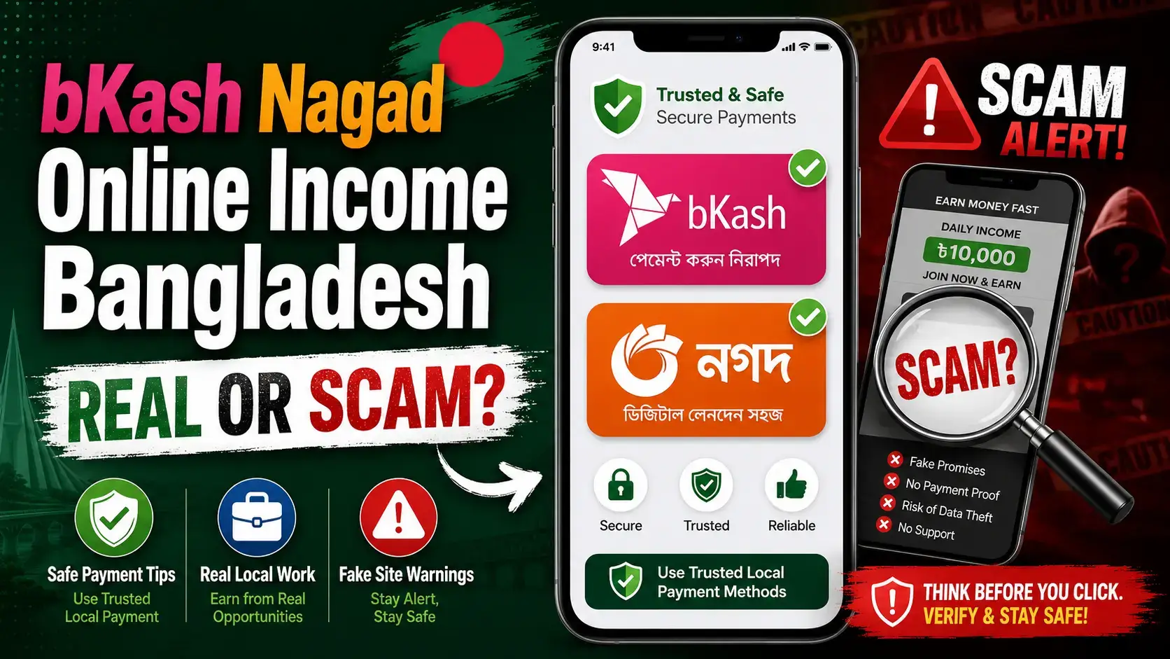 bKash Nagad online income Bangladesh real or scam