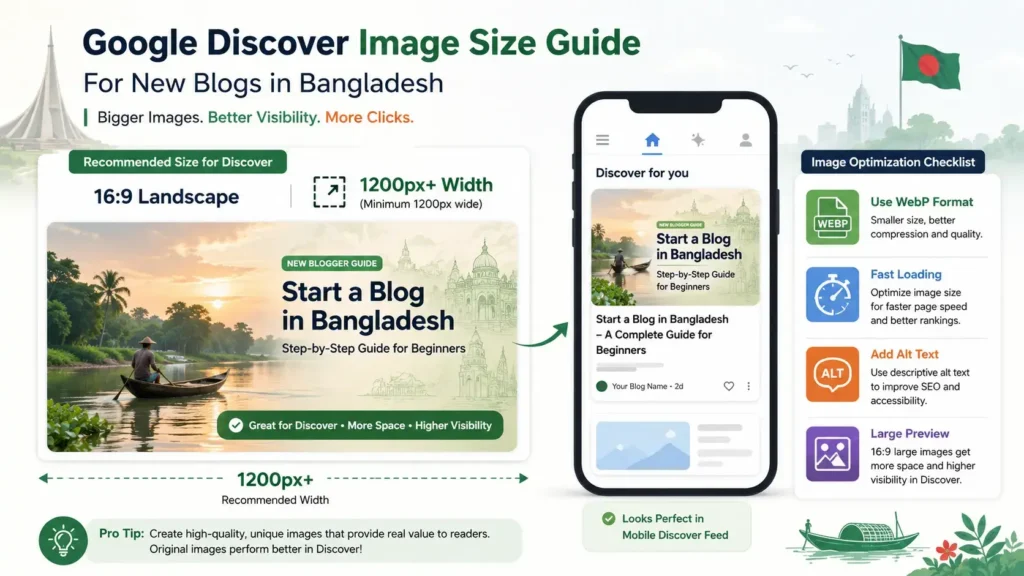 Google Discover image size for new blogs in Bangladesh