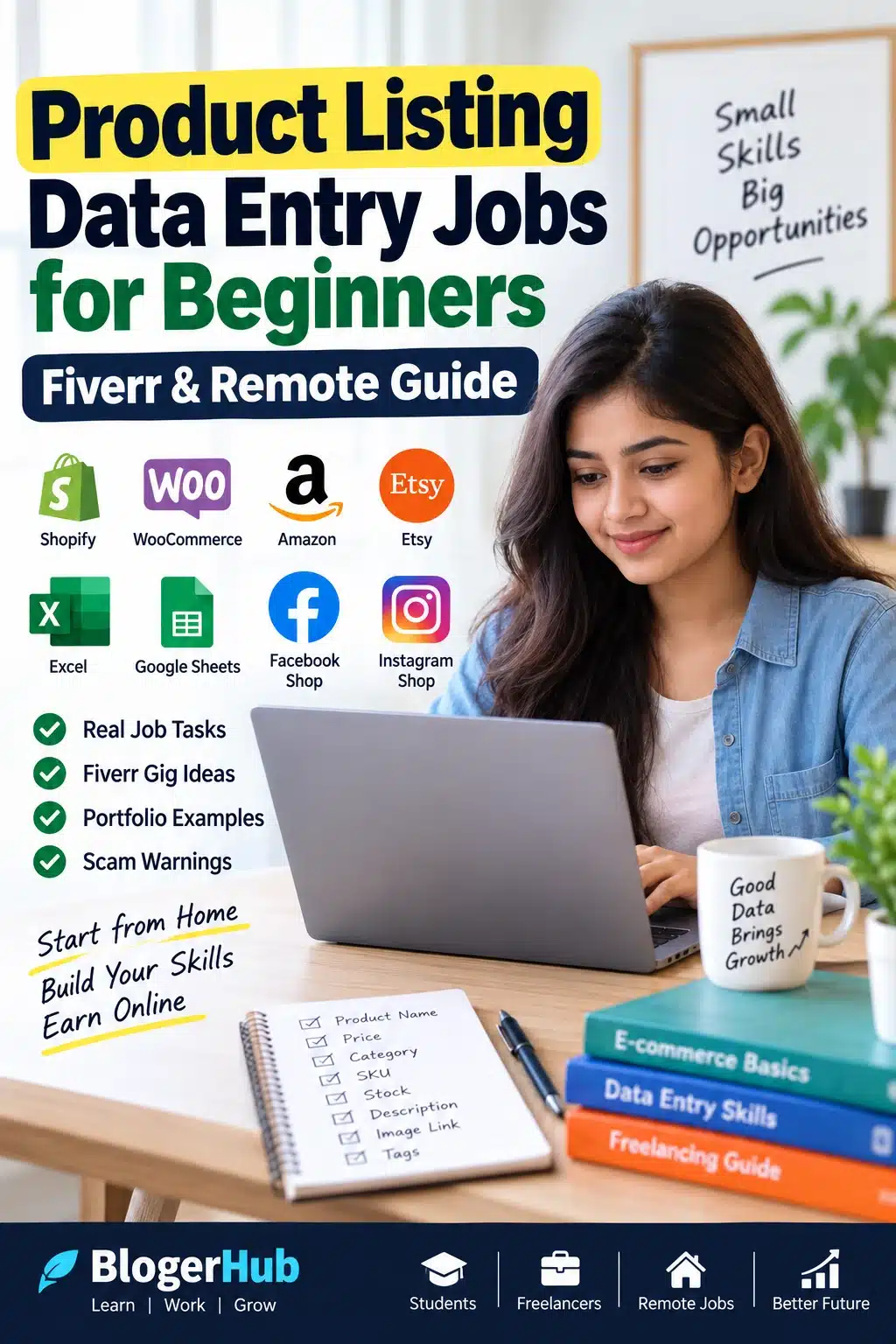 Beginner freelancer working on product listing data entry for ecommerce stores