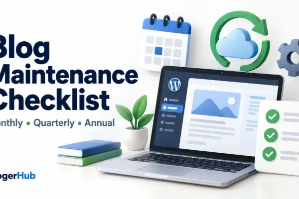 Blog maintenance checklist covering monthly, quarterly and annual website updates, backups and checks