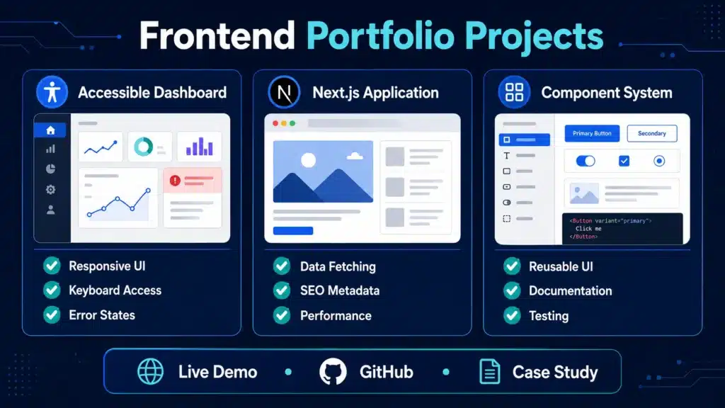 Three frontend developer portfolio projects for remote job applications