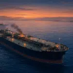 Editorial illustration of a tanker incident in the Red Sea