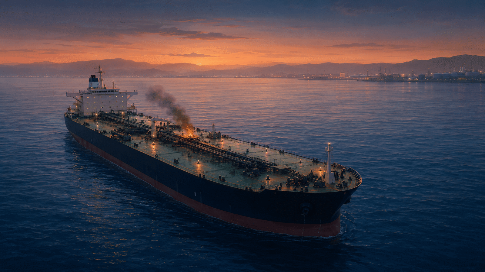 Editorial illustration of a tanker incident in the Red Sea