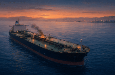 Editorial illustration of a tanker incident in the Red Sea