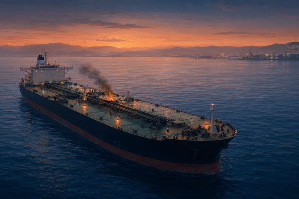Editorial illustration of a tanker incident in the Red Sea