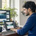 Bangladeshi professional working on a WordPress website remotely