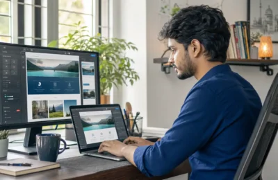 Bangladeshi professional working on a WordPress website remotely