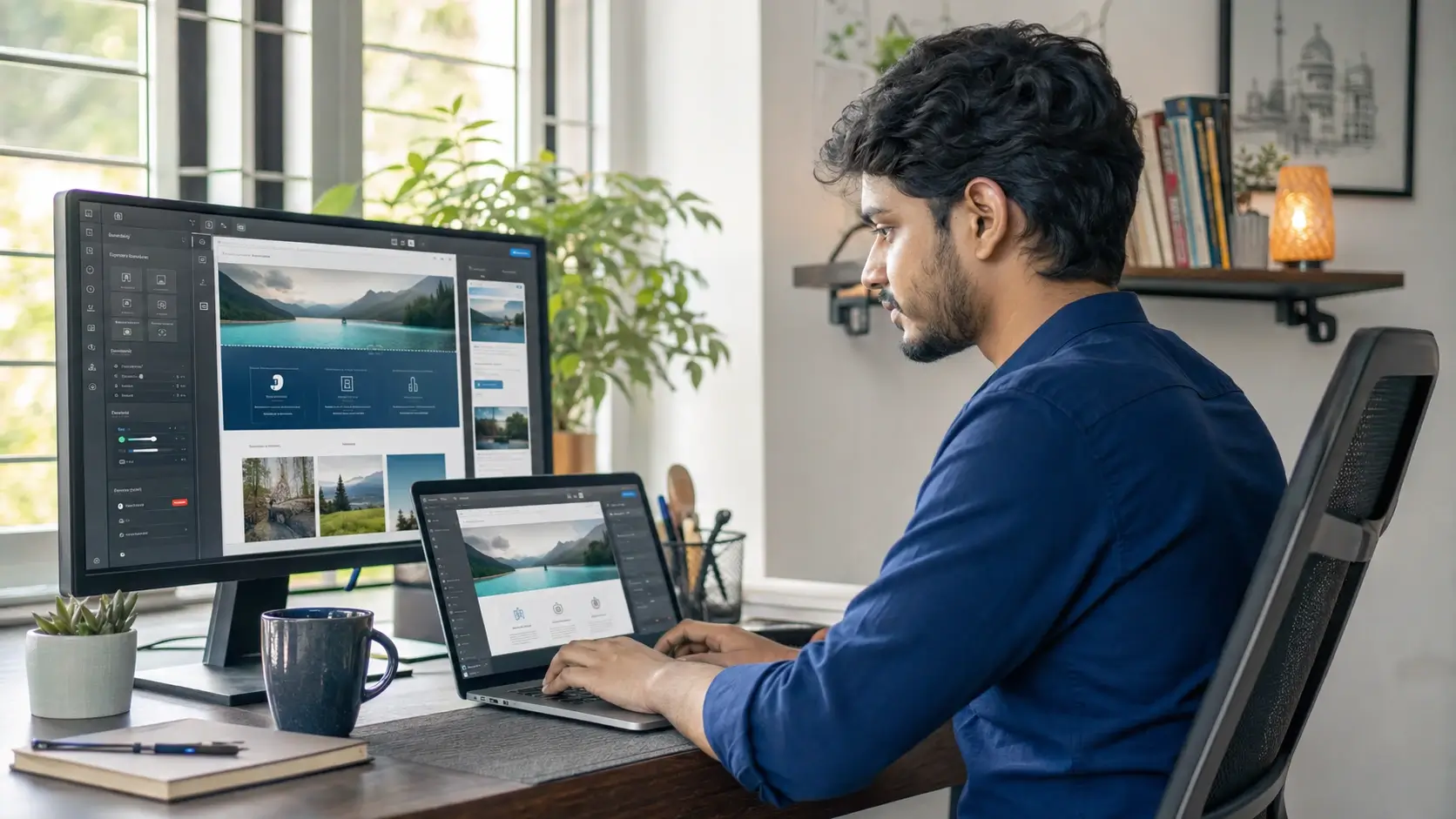 Bangladeshi professional working on a WordPress website remotely