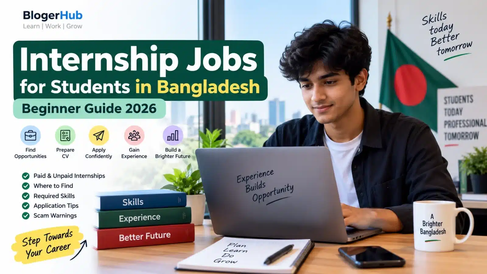 Student exploring internship jobs for students in Bangladesh with CV and application guidance