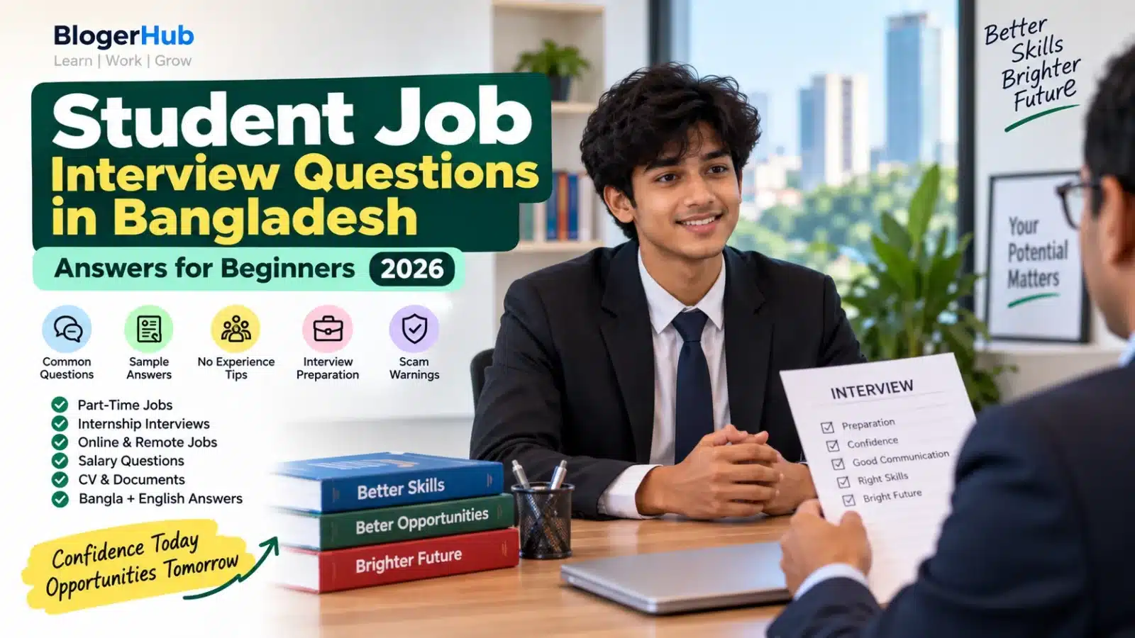 Bangladeshi student preparing for common job interview questions and beginner answers