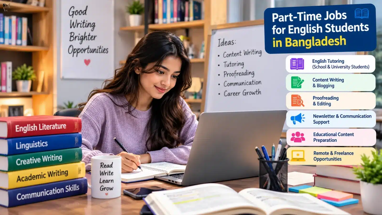 Bangladeshi English student exploring part-time jobs in tutoring, writing and proofreading