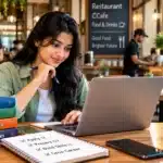 Bangladeshi student exploring restaurant and cafe jobs while preparing a CV and job application